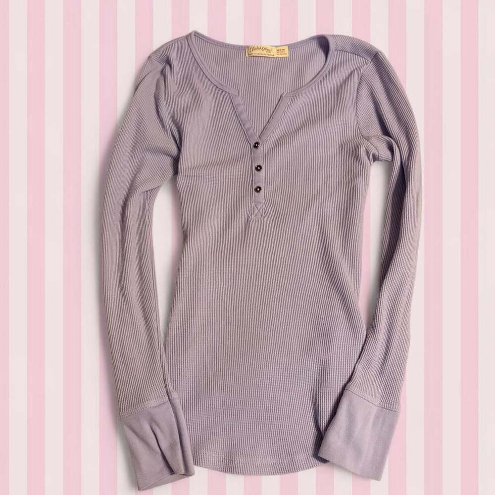 Vintage Faded Glory Lavender Waffle Knit Henley Thermal Top M